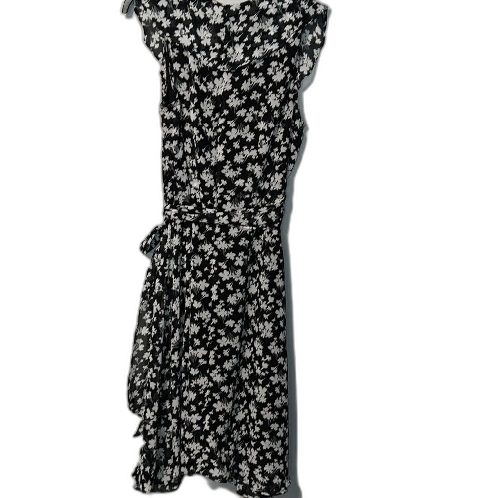 R&K Originals Size 18 Black/White Tie at the Waist  Dress V Neck Cap Sleeves - Picture 7 of 10